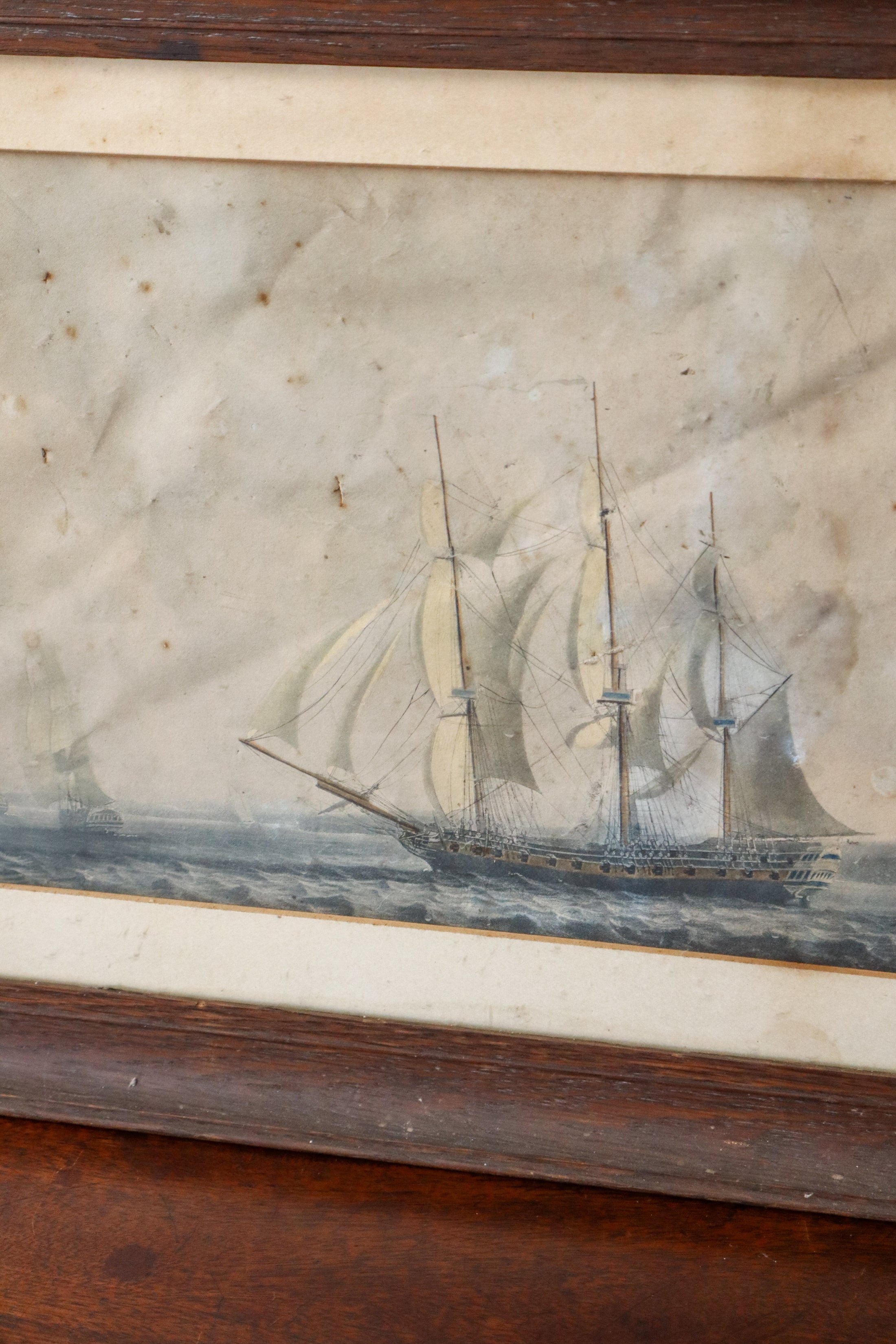 19th Century Maritime Engraving in Oak Frame