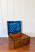 Load image into Gallery viewer, Burl Wood Box with Scallop Brass Details + Blue Velvet Interior