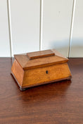 Load image into Gallery viewer, Antique English Oak Tea Caddy with Sarcophagus Top