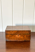 Load image into Gallery viewer, Antique Wooden Box with Inlay Detail + Painted Green Interior