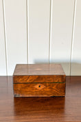 Load image into Gallery viewer, Antique Wooden Box with Inlay Detail + Painted Green Interior