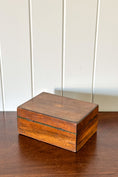 Load image into Gallery viewer, Antique Wooden Box with Inlay Detail + Painted Green Interior