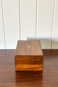 Load image into Gallery viewer, Antique Wooden Box with Inlay Detail + Painted Green Interior