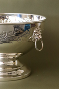 Load image into Gallery viewer, Large Beverage/Ice Bowl with Lion Head Pulls | English Silver Plate on Copper (c. 1930)