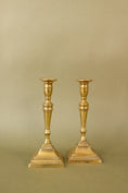 Load image into Gallery viewer, PAIR Antique English Brass Candlesticks l 8”H