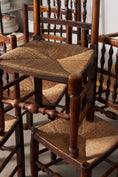 Load image into Gallery viewer, Set of 10 Late 18th Century Oak English Lancaster Spindle Rush Seat Chairs | 2 Arm Chairs & 8 Side Chairs