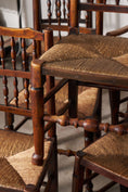 Load image into Gallery viewer, Set of 10 Late 18th Century Oak English Lancaster Spindle Rush Seat Chairs | 2 Arm Chairs & 8 Side Chairs