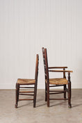 Load image into Gallery viewer, Set of 10 Late 18th Century Oak English Lancaster Spindle Rush Seat Chairs | 2 Arm Chairs & 8 Side Chairs