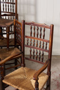 Load image into Gallery viewer, Set of 10 Late 18th Century Oak English Lancaster Spindle Rush Seat Chairs | 2 Arm Chairs & 8 Side Chairs