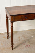 Load image into Gallery viewer, 19th Century English Mahogany Single Drawer Writing Table with Inlay Top + Fluted Legs