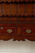 Load image into Gallery viewer, 19th Century Welsh Inlay Oak Dresser Base with Scalloped Apron + Plate Rack