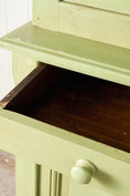 Load image into Gallery viewer, Antique English Mahogany Glass Front Cupboard with Original Glass; Later Painted Green