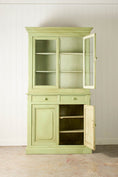 Load image into Gallery viewer, Antique English Mahogany Glass Front Cupboard with Original Glass; Later Painted Green