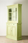 Load image into Gallery viewer, Antique English Mahogany Glass Front Cupboard with Original Glass; Later Painted Green