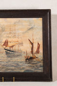 Load image into Gallery viewer, Original Framed Painting on Board of Sailboats with Red Sails | by T. Crawford