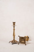 Load image into Gallery viewer, PAIR | Antique English Brass Footed Candlesticks