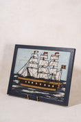 Load image into Gallery viewer, Antique Sailor Wool Art in Navy Wood Frame
