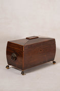 Load image into Gallery viewer, Georgian Rosewood Tea Caddy With Brass Handles + Brass Claw Feet | Original Fittings + Green Interior
