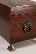 Load image into Gallery viewer, Georgian Rosewood Tea Caddy With Brass Handles + Brass Claw Feet | Original Fittings + Green Interior