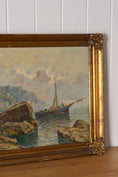 Load image into Gallery viewer, Mid-Century Original Oil on Canvas on Harbor in Giltwood Frame
