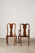Load image into Gallery viewer, SET of 8 | Walnut Queen Anne Style Dining Chairs (c. 1930) with Newly Upholstered Gingham Cushions