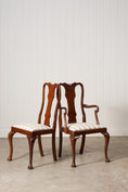 Load image into Gallery viewer, SET of 8 | Walnut Queen Anne Style Dining Chairs (c. 1930) with Newly Upholstered Gingham Cushions