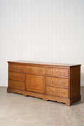 Load image into Gallery viewer, Exquisite Late Georgian Period Oak + Mahogany Banded Dresser Base (c. 1780) with Original Swan Handles