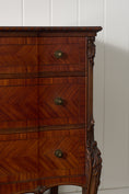 Load image into Gallery viewer, French Louis XV Style Mahogany + Satinwood Book-Matched Veneered 3-Drawer Commode