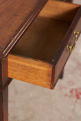 Load image into Gallery viewer, 18th Century Georgian Mahogany Two Drawer Desk With Square Tapered Legs and Spade Feet (c. 1790)