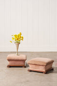 Load image into Gallery viewer, Pair of Footstools with Wooden Base and Rose Upholstery