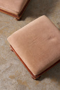 Load image into Gallery viewer, Pair of Footstools with Wooden Base and Rose Upholstery