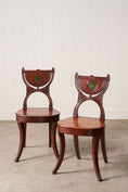 Load image into Gallery viewer, PAIR of 19th Century Walnut Hall Chairs with Green Painted Shields