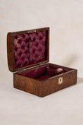Load image into Gallery viewer, Antique English Burl Wood Sewing Box with Brass Top Handle