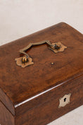 Load image into Gallery viewer, Antique English Burl Wood Sewing Box with Brass Top Handle