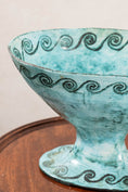 Load image into Gallery viewer, 19th Century Handmade Compote in Stunning Aqua Blue with Wave Motif