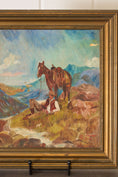 Load image into Gallery viewer, Original Oil on Board Folk Art of Cowboy & Horse in the Mountains Signed RA Moss