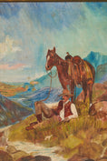 Load image into Gallery viewer, Original Oil on Board Folk Art of Cowboy & Horse in the Mountains Signed RA Moss