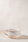 Load image into Gallery viewer, Antique Single Handle Cream + Pale Blue Spongeware Mixing Bowl