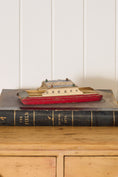 Load image into Gallery viewer, Vintage Hand Painted Toy Tugboat with Red Hull
