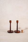 Load image into Gallery viewer, Antique English Oak Bobbin Candlesticks