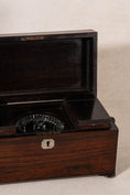 Load image into Gallery viewer, 19th Century Mahogany Tea Caddy with Bone Keyhole + Interior Fittings
