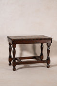 Load image into Gallery viewer, Jacobean Revival Antique English Oak Stool with Beaded Edge