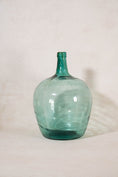 Load image into Gallery viewer, Large Antique French Hand Blown Dame Jeanne Blue/Green Glass Wine Bottle | 19” H