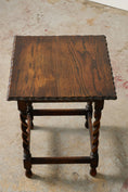 Load image into Gallery viewer, Petite English Oak Square Barley Twist Table with Scalloped Edge (c. 1930)