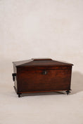 Load image into Gallery viewer, Antique Regency Sarcophagus Tea Caddy on Petite Tulip Feet with Interior Fittings