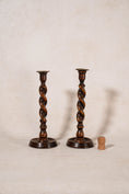 Load image into Gallery viewer, PAIR of Antique 12”H Barley Twist Candlesticks with Brass Inserts