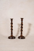 Load image into Gallery viewer, PAIR of Antique 12”H Barley Twist Candlesticks with Brass Inserts
