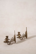 Load image into Gallery viewer, PAIR of Vintage Brass Colonial-Style Double Candle Sconce