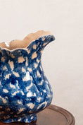 Load image into Gallery viewer, Antique Bulbous Dark Blue Glazed Scalloped Spongeware Pitcher
