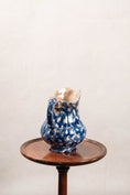 Load image into Gallery viewer, Antique Bulbous Dark Blue Glazed Scalloped Spongeware Pitcher